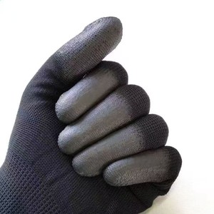 Gants de travail de sécurité en polyester noir 15G avec pointes des doigts enduites de PU, gants de haute qualité avec revêtement supérieur en PU noir - Product Image 5