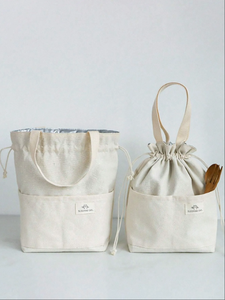 Bolsa enfriadora de alimentos personalizada de lona Bolsas de almuerzo con aislamiento térmico con cordón - Product Image 4