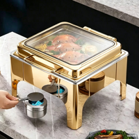 Réchaud de buffet en acier inoxydable doré 6L, ensemble de chauffe-plats carrés de luxe pour dîner et buffet