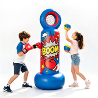 Sac de frappe gonflable pour enfants, ensemble de boxe et panier de basket sur pied 2-en-1, jouet sportif anti-stress, jeu de lancer pour intérieur et extérieur