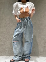 Échantillon gratuit Bleu Mode Baggy Jeans pour Femmes Printemps Lâche Boyfriend Denim Élégant Jogger Jeans Trou Streetwear Style Taille