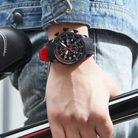 MINI FOCUS MF0379 jam tangan kuarsa pria, arloji olahraga Fashion tahan air dengan tali silikon biru tanggal otomatis untuk pria