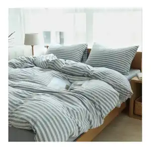 Premium Warm Jersey 100% Cotton Fabric Bedsheet Stripes 4PC Bedding Set Jersey Fitted Sheets