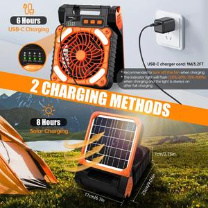 Portable Solar Fan Rechargeable Solar Powered Camping Fan 4 Speed 4 <b>Timers</b> and Quiet with LED Lantern for Picnic Fishing - Product Image 2