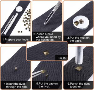 Ensembles de rivets carrés en cuir, clous pyramidaux métalliques pour poignets en cuir, bottes, vêtements, colliers pour animaux, ceintures, sacs, bracelets punk - Product Image 4