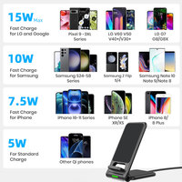 Support de chargeur sans fil de bureau pliable 15W, portabilité de charge rapide 15W, compatible pour iPhone, LG, Samsung, entrée 5V/2A