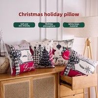 Housses de coussin de Noël, motifs bonhomme de neige, sapin de Noël, imprimé à carreaux, noir, rouge, blanc, style vintage, plusieurs designs