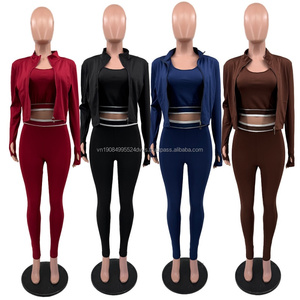 Nouvelle arrivée, tenue de sport, leggings, veste de gym, ensemble de vêtements de fitness 3 pièces, ensemble de yoga pour femmes, personnalisé - Product Image 2