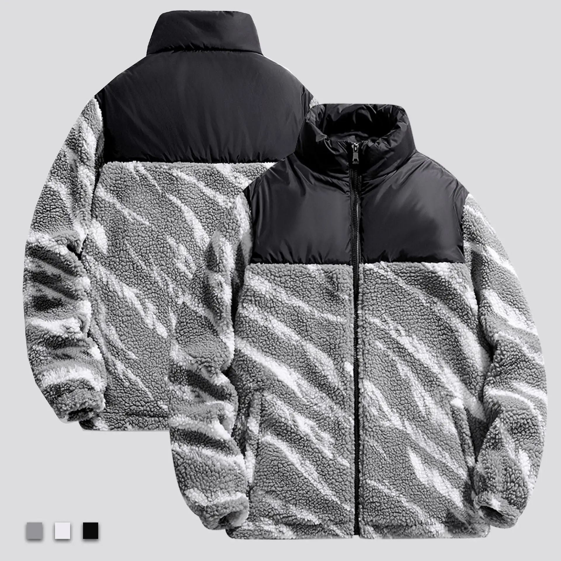 Fashion Warm Stand up collar Fur Coats Plus Size Faux Lamb Wool Winter Zip Up Sherpa Fleece Jacket For Men