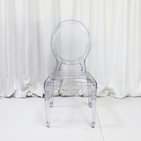 Chaise de mariage Chiavari ronde en résine acrylique transparente pour hôtel, restaurant, extérieur et salon