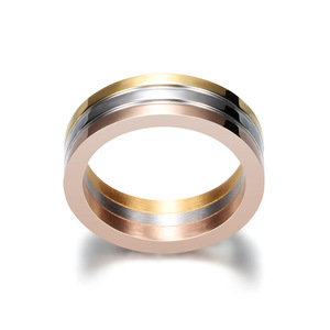 Three Color Mixed Design Stainless Steel <b>Ring</b> 6mm Geometric Unisex Fashion Jewelry Gift - Product Image 4