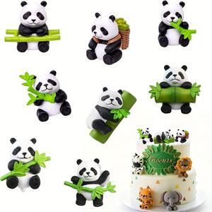 8Pcs Mini Panda Figurines, Solid Resin <b>Bear</b> Statues with Bamboo <b>Cute</b> Cake Toppers & DIY Micro Landscape Decor for Birthday Party - Product Image 1