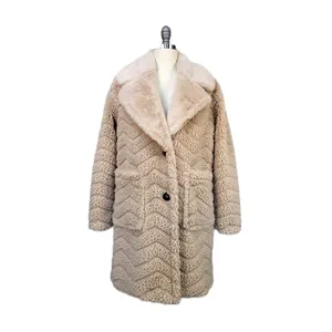 Pure Color Jacquard Sherpa Double Women Long Coat Girls Long Overcoat Over Coat For Women Winter