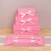 Boîte cadeau en carton de luxe pliable rose avec ruban, logo personnalisé, recyclable, pour bijoux, mariage, anniversaire