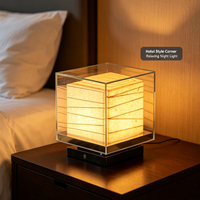 Lampe de table en papier de riz Japandi avec coque extérieure en acrylique transparent, variateur tactile LED tricolore, lumière chaude, pour chevet, chambre, hôtel, bureau