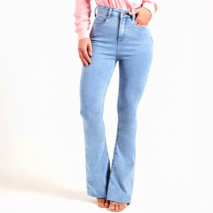 Fashionable Women's Regular Fit Breathable Mid Waist Casual Jeans Pants Comfortable - Product Image 1
