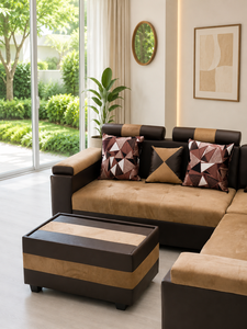 Sophisticated L Shaped Sectional Lounge Set with <b>Side</b> <b>Table</b> and Solid Wood Frame for Living Room - Product Image 3