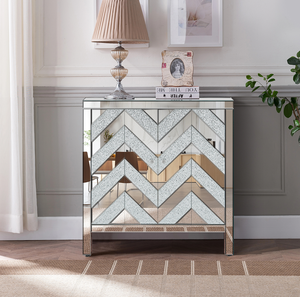 Modern Solid Wood Sideboard Cabinet with Mirror <b>Trim</b> and M Shape Design Adjustable Height Storage for Living Room - Product Image 6
