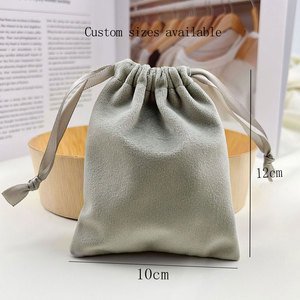 Pochette à cordon en velours gris épais et doux, sac de rangement de luxe pour bijoux et montres, doublure douce, anti-rayures, anti-poussière, petit sac cadeau - Product Image 4