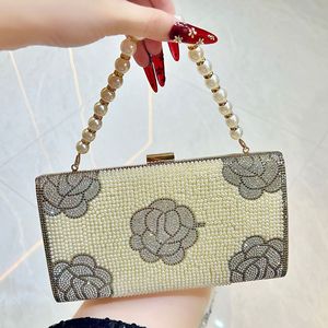 French Retro <b>Square</b> Dinner Crossbody Handbag With Pearl Decoration and Rose Flower Pattern Polyester Material Tanjing - Product Image 6