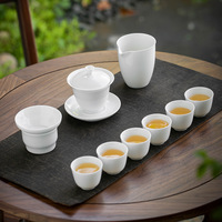 Service à Thé Portable en Céramique Blanche avec Gaiwan en Porcelaine, Pichet en Verre et Tasses, Ensemble de Cérémonie du Thé Chinoise Kung Fu pour Voyage