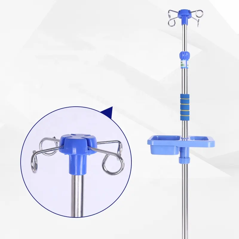 Hospital four-legged mobile stainless steel infusion set IV pole drip rack with wheels