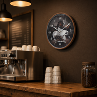 Jam Dinding Ruang Tamu Kontemporer Cetakan Cangkir Kopi dan Biji Kopi Dial Senyap Jarum Tahan Air Dioperasikan dengan Baterai Angka Besar