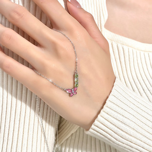 925 Sterling Silver Rhodium Plated Enamel Butterfly <b>Choker</b> Necklace with Pave Set 3mm Natural Stone <b>for</b> <b>Women</b> Holiday Gift - Product Image 4