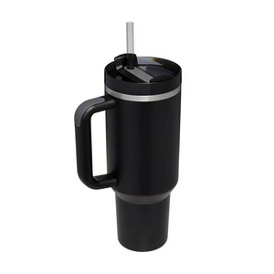 Cream 40 Oz Stainless Steel Tumbler Handle Lid Straw Insulated Vacuum Flask <b>Large</b> Capacity Office Cup for Office Car Home - Product Image 1