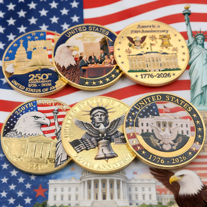 Pièces de collection en métal doré 3D, plaquées or, avec relief coloré, commémoratives du 250e anniversaire des États-Unis, épingles en émail, en gros - Product Image 1