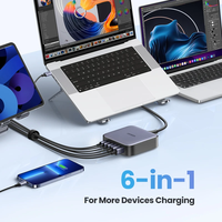 UGREEN pengisi daya dinding Universal, pengisi daya dinding Tipe C 200W Nexode 6-Port GaN, stasiun pengisian daya Cepat USB C untuk MacBook iPad