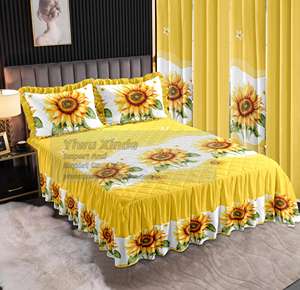 Colección LILIANNA, Nuevo Diseño, Juego de Colcha Acolchada de 7 Piezas Tamaño King con Falda de <span class=keywords><strong>Cama</strong></span> de Encaje y Cortinas, 100% Poliéster - Product Image 4