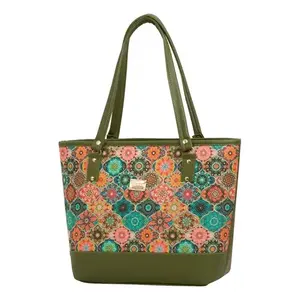 Bolso Tote de Yute para Mujer Fana Ethan, Color Verde Oliva, Diseño Floral, Forro de Lona, Estilo Bohemio, Uso Diario - Product Image 3