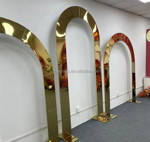 8 फीट लंबा 3 पीस सेट चमकदार सोने की धातु लंबा आयताकार मेहराब शादी के मंच पृष्ठभूमि शादी बैक ड्रॉप सजावट विचार - Product Image 2