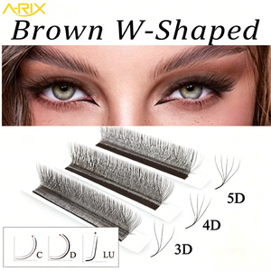Extensions de cils A-RIX marron en forme de W, 3D 4D 5D, en cheveux synthétiques faits à la main, plateau de cils naturels et doux pour usage professionnel en salon - Product Image 1