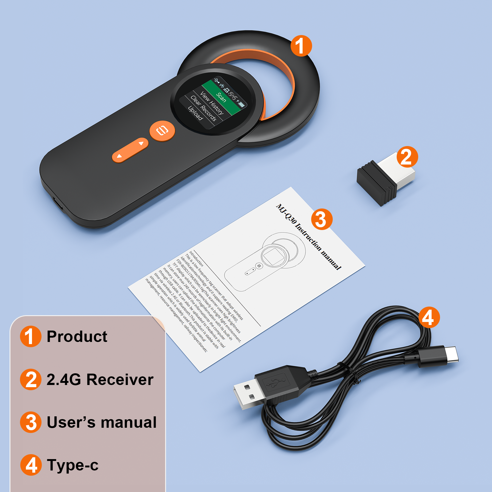 Symcode MJ-Q30 arancione Bluetooth Pet lettore Wireless RFID Animal Chip riconoscitore Scanner