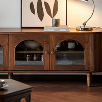 Lemari TV Gaya Mid Century Amerika dari Kayu Walnut Hitam Amerika Utara dengan Laci Penyimpanan untuk Ruang Tamu