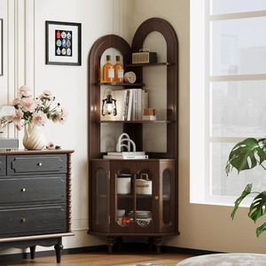 American Retro Solid Wood <b>Corner</b> Cabinet 3 Compartments Living Room <b>Storage</b> <b>Unit</b> - Product Image 3