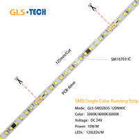 Bande LED SMD2835 Monochrome 24V 120 LED/m 8mm à Effet Pixel Chute d'Eau, Défilement et Flux, Adressable pour Décoration Intérieure