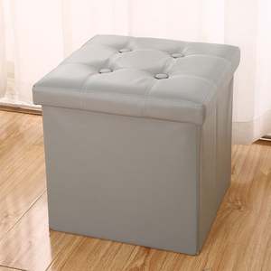Taburete Plegable de Almacenamiento, Cubo de 15 Pulgadas, Otomana Pequeña, Reposapiés, Asiento Acolchado - Product Image 1