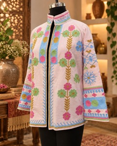 Pink Suzani <b>Velvet</b> Embroidered <b>Jacket</b> for Women Traditional Floral Threadwork Designer Ethnic Winter Outerwear Wholesale Fashion - Product Image 3
