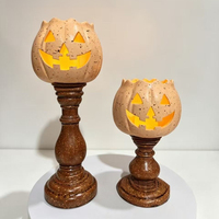 Porte-bougie citrouille d'Halloween Jack O' Lantern, décoration rustique style ferme, pour table, récolte d'automne, en céramique, sur piédestal, pour bougie chauffe-plat