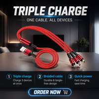 Câble de charge rapide tressé en nylon 3 en 1 66W USB A vers Micro USB Type C pour téléphone portable