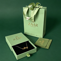 Boîte à bijoux coulissante personnalisée or, blanc, noir, avec logo en feuille, vert clair, et pochette en microfibre pour collier, bague, boucles d'oreilles