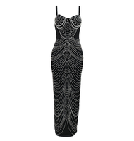 Robe de soirée haut de gamme T1322 en strass, robe extensible perlée pour femme avec fente arrière, idéale pour dîner et bal de promo de luxe