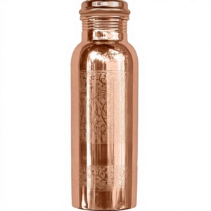 Handmade Antique Etched Pure Copper Water Bottle Floral Embossed Ayurvedic Health Drinkware Leakproof Flask Screw Lid - Product Image 2