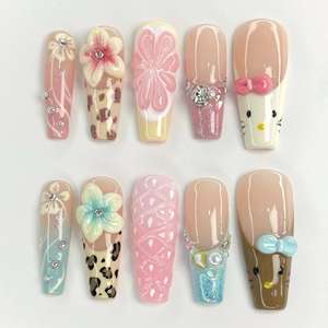 Uñas Postizas <span class=keywords><strong>de</strong></span> Vinilo Rojo Vino con Diseño <span class=keywords><strong>de</strong></span> Serpiente para el Día <span class=keywords><strong>de</strong></span> San Valentín, Uñas 3D Florales <span class=keywords><strong>de</strong></span> Lujo para Verano, Reutilizables, Elegantes <span class=keywords><strong>y</strong></span> <span class=keywords><strong>Dulces</strong></span>, Uñas Postizas Largas Tipo Stiletto Coffin Personalizadas - Product Image 3