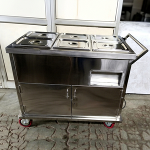 Chariot de buffet en acier inoxydable, chariot de présentation de plats chauds, chariot de service mobile pour la restauration avec armoire de rangement - Product Image 1