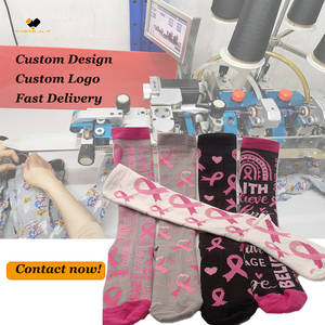 Medias de compresión ligera hasta la <span class=keywords><strong>rodilla</strong></span> con lazo rosa, personalizadas para el cáncer de mama, con punta cerrada, venta al por mayor, con soporte para muestreo rápido - Product Image 3