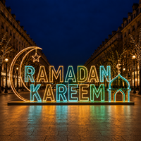 Guirlande lumineuse LED décorative pour l'Aïd, motif croissant de lune, étoile, dôme de mosquée, lumière de Ramadan pour la rue, la célébration du soir, toile de fond, IP65